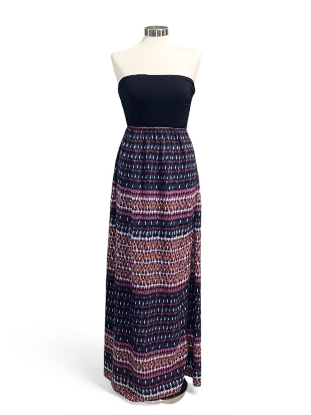 Roxy Strapless Multicolor Pattern Maxi Dress
